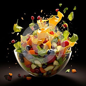 Fresh vegetable and fruit salad in the bowl. Generative AI