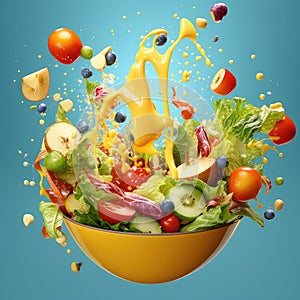 Fresh vegetable and fruit salad in the bowl. Generative AI