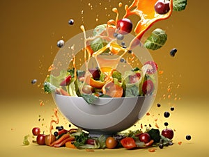 Fresh vegetable and fruit salad in the bowl. Generative AI