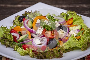 Fresh vegetable greek salad, close up