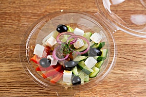 .fresh vegetable greek salad with feta cheese