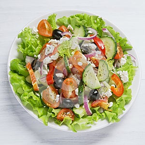 Fresh vegetable Greek salad, top view