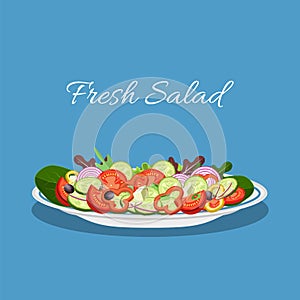 Fresh vegetable and green leaf salad dish