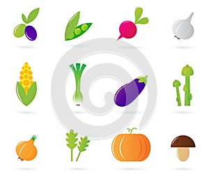 Fresh vegetable icons collection isolated on white