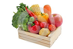 Fresh vegetable mixed in the box wood.