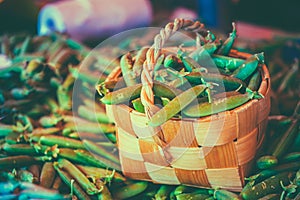 Fresh Vegetable Organic Green Beans In Wicker