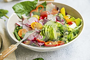 Fresh vegetable salad bowl closeup