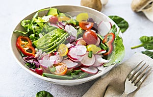 Fresh vegetable salad bowl closeup