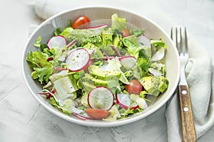 Fresh vegetable salad bowl closeup