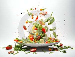 Fresh Vegetable Salad with Flying Ingredients in Motion photo