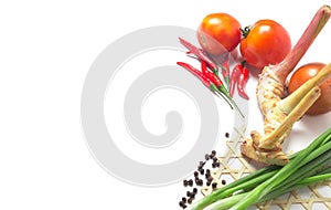 Fresh Vegetable on white isolated traditional ingredient thai cuisine