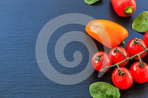 Fresh vegetables from above with negative space for text.