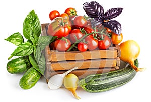 Fresh vegetables in basket. isolated