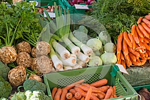 Fresh vegetables in boxes for sale