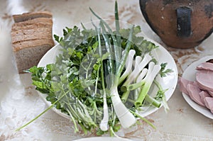 Fresh vegetables, bread