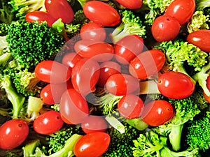 Fresh vegetables broccoli cocktail tomatoes veggies salad closeup close up