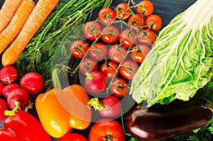 Fresh vegetables. Colorful vegetables background. Healthy vegetable . Assortment of fresh vegetables close up.Healthy food