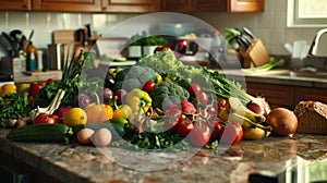 The fresh vegetables on counter. AI generated