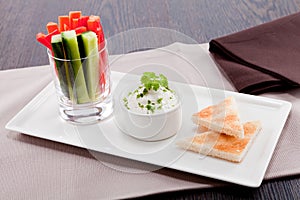 Fresh vegetables and cream cheese dip snack