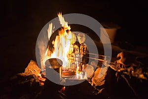 Fresh vegetables on a fire barbecue grill. Cooking Outdoor night