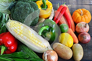 Fresh vegetables and fruits background.