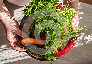 Fresh vegetables and greenery