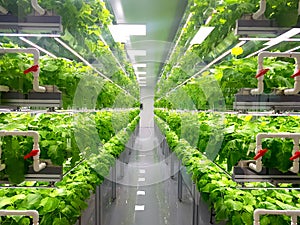 Fresh Vegetables are growing in indoor farm/vertical farm.