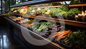 Fresh vegetables, healthy eating, organic variety, indoor supermarket, vegetarian food generated by AI