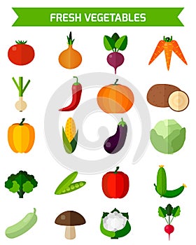 Fresh vegetables icons set.