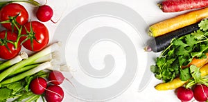 Fresh vegetables ingredients white background, vegetarian food and diet nutrition concept