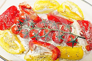 Fresh vegetables are ready to be baked