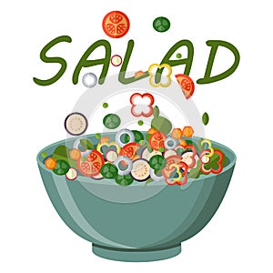 Fresh vegetables salad vector icon set. Vector illustration.