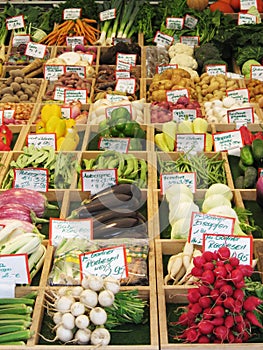 Fresh vegetables for sale on a market stall