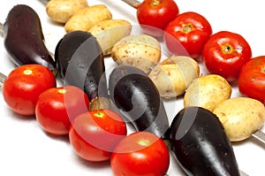 Fresh vegetables on a scewer.