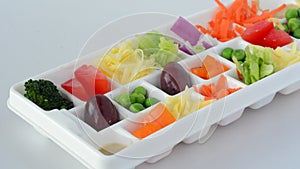 Fresh vegetables served in small portions tray