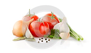 Fresh Vegetables and Spice on white background