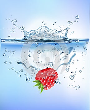 Fresh vegetables splashing into blue clear water splash healthy food diet freshness concept isolated white background.