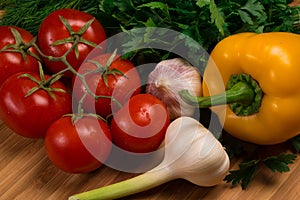 Fresh vegetables, tomatoes, radishes and peppers