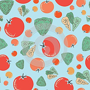 Fresh Vegetables-Vegi Delight, seamless Repeat Pattern illustration.Background in red,green orange and blue