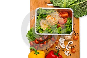 Fresh vegetables on white background with copy space