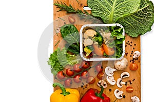 Fresh vegetables on white background with copy space