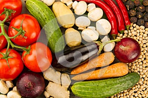 fresh vegetables on wooden background. The icon for healthy eating, diets, weight loss.