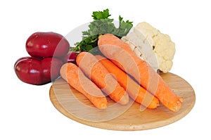 Fresh vegetables on wooden board