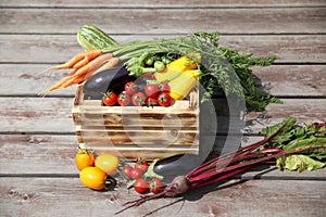 fresh vegetables in a wooden box, close-up