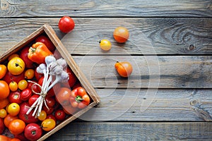 Fresh vegetables in wooden box on the table