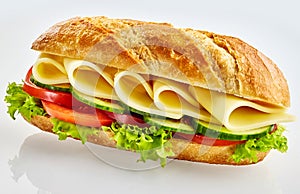 Fresh vegetarian baguette sandwich with cheese