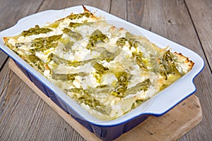 Fresh vegetarian lasagna with asparagus