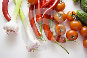 Fresh veggie foods on white