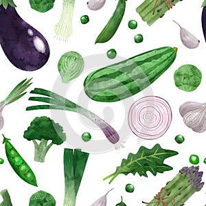 Fresh veggies, seamless pattern, hand drawn vector