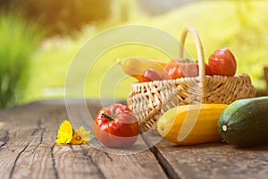 Fresh veggies on sunny background